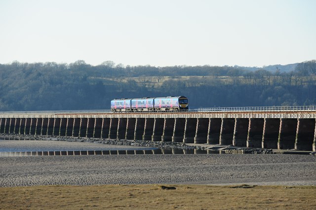 Train passing over Arnside Viaduct