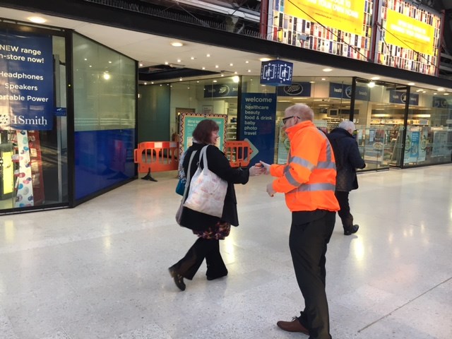 Network Rail staff thanking customers at Liverpool Lime Street