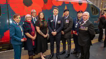 Avanti West Coast colleagues with the Poppy Train at Glasgow Central Station.