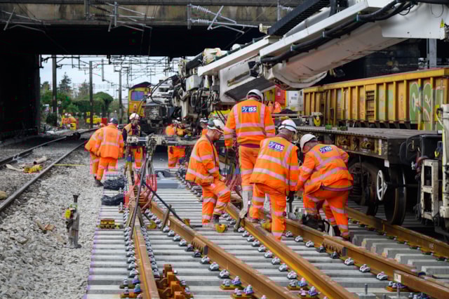 PHOTO Track workers installing new lines at Willesden Junction: PHOTO Track workers installing new lines at Willesden Junction