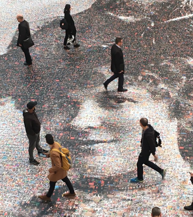 Close up view of Face of Suffrage photo mosaic on launch day November 15