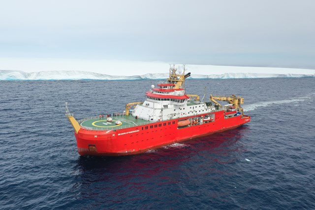 RRS Sir David Attenborough in front of A23a iceberg, 1 Dec 2023 (2) (Credit. Theresa Gossman, Matthew Gascoyne, Christopher Grey)