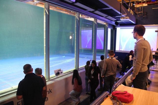 The UK visitors view the flume tank in action 1200 x 800