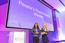 People's Choice Award winner Anjali Devadasan from Treeva with host Lara Lewington: People's Choice Award winner Anjali Devadasan from Treeva with host Lara Lewington