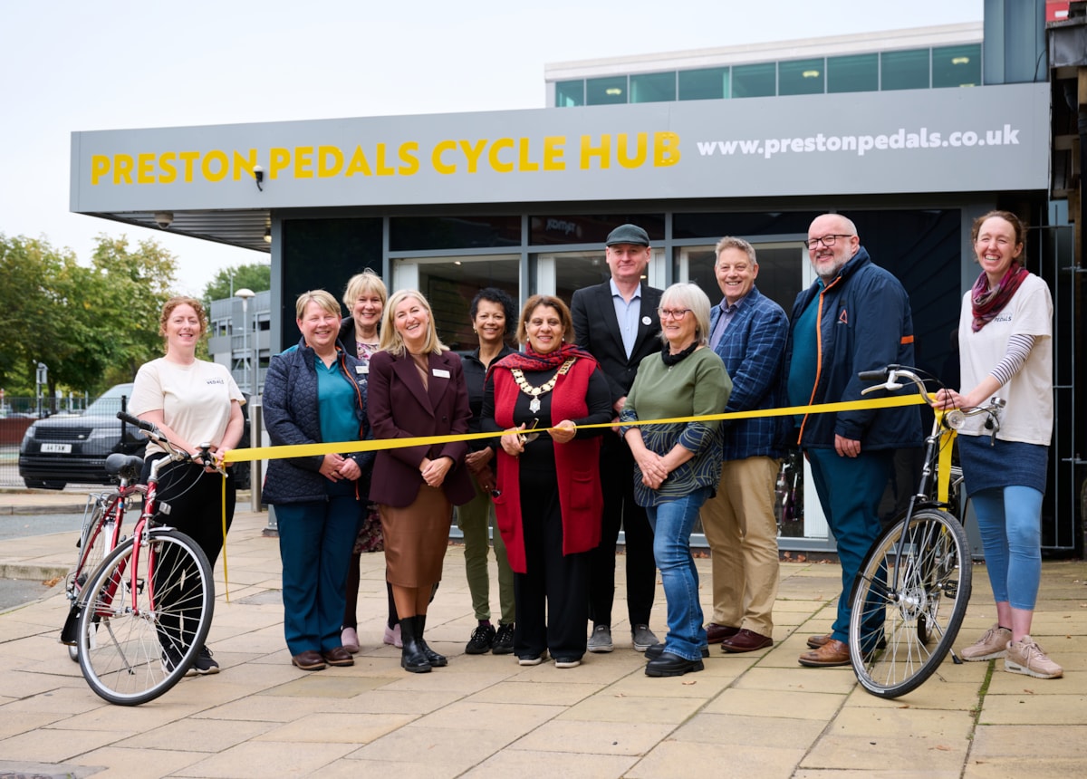 Councillor Nweeda Khan, the Mayor of Preston, officially opens the new community cycle hub at Preston station