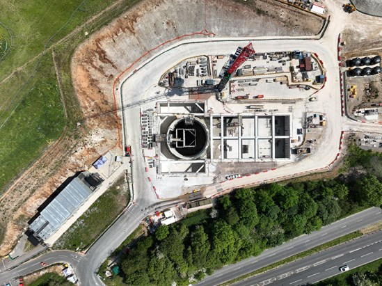 Aerial view of the Little Missenden vent shaft under construction Summer 2023: Aerial view of the Little Missenden vent shaft under construction Summer 2023