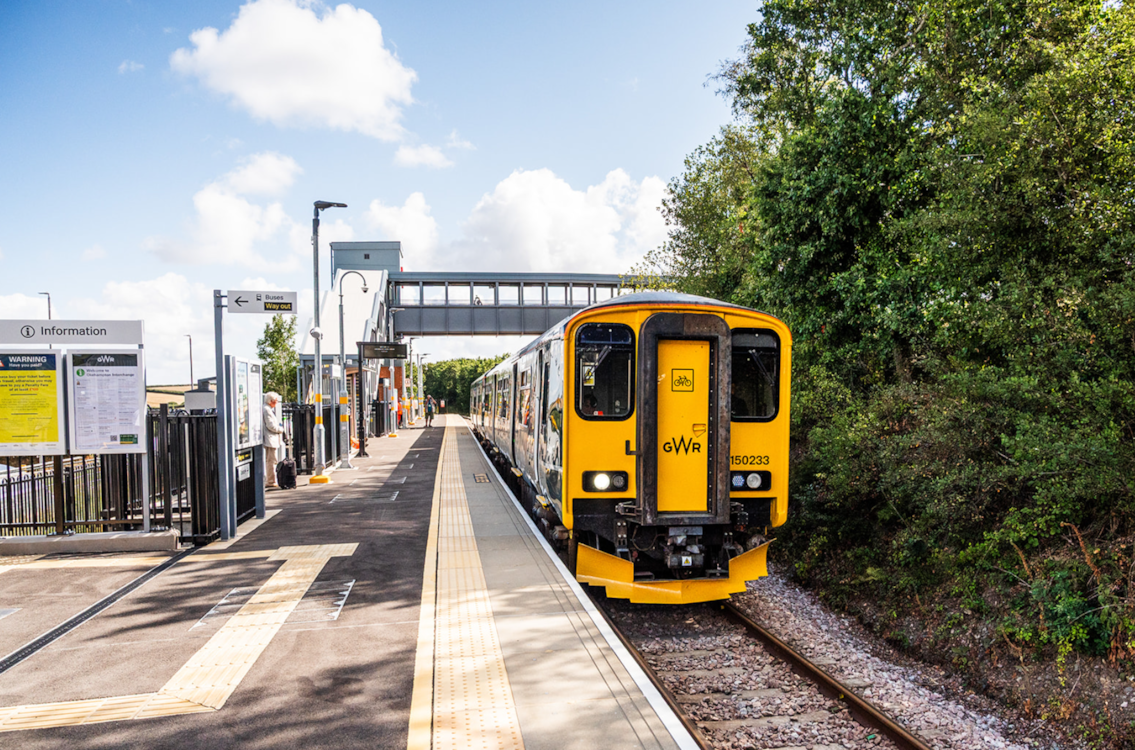 The first train arrives at Okehampton Interchange ahead of regular services starting tomorrow (1st August). Credit: Devon & Cornwall Rail Partnership