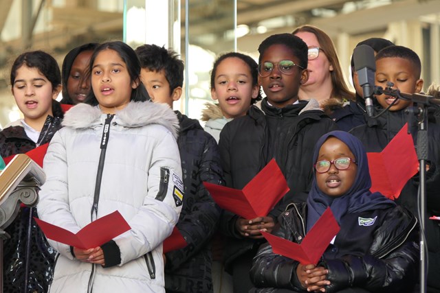 Victory Arch Rededication-6: Young people from Oasis Academy Joanna at the rededication of Victory Arch, London Waterloo