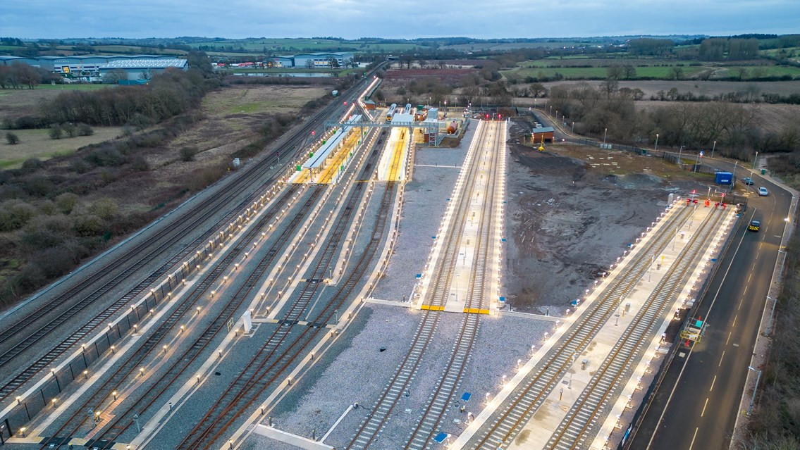 Twilight drone shot of new sidings at Banbury depot-3