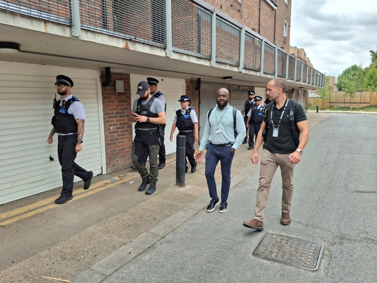 Cllr Weekes on a police patrol in Islington