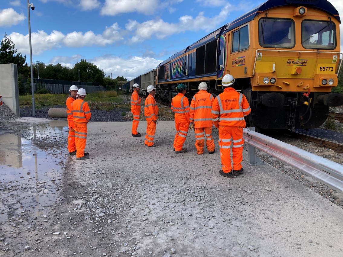 team watches first freight train at Breedon Llandudno Jct Jul22