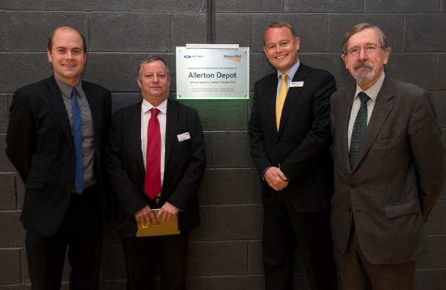 Liam Robinson, chair of Merseytravel; Terry Strickland of Network Rail; Alex Hynes of Northern Rail; and Councillor Andrew Fender, chair of TfGM