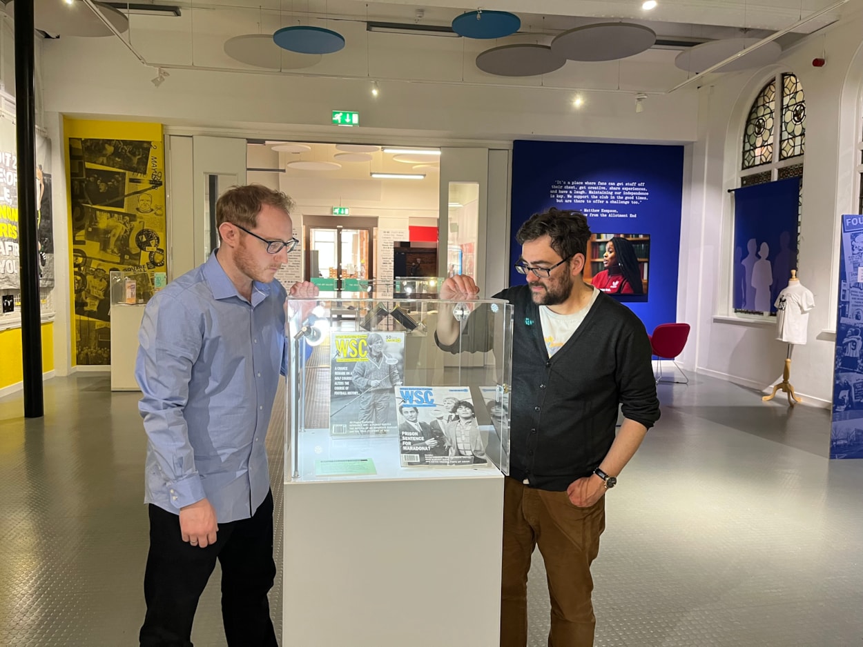 Voice of the Fans: Kenn Taylor (L), lead culture producer north at the British Library, and Antony Ramm, librarian at Leeds Central Library with some of the magazines created by football supporters, is among the scores of titles which feature in Voice of the Fans.
