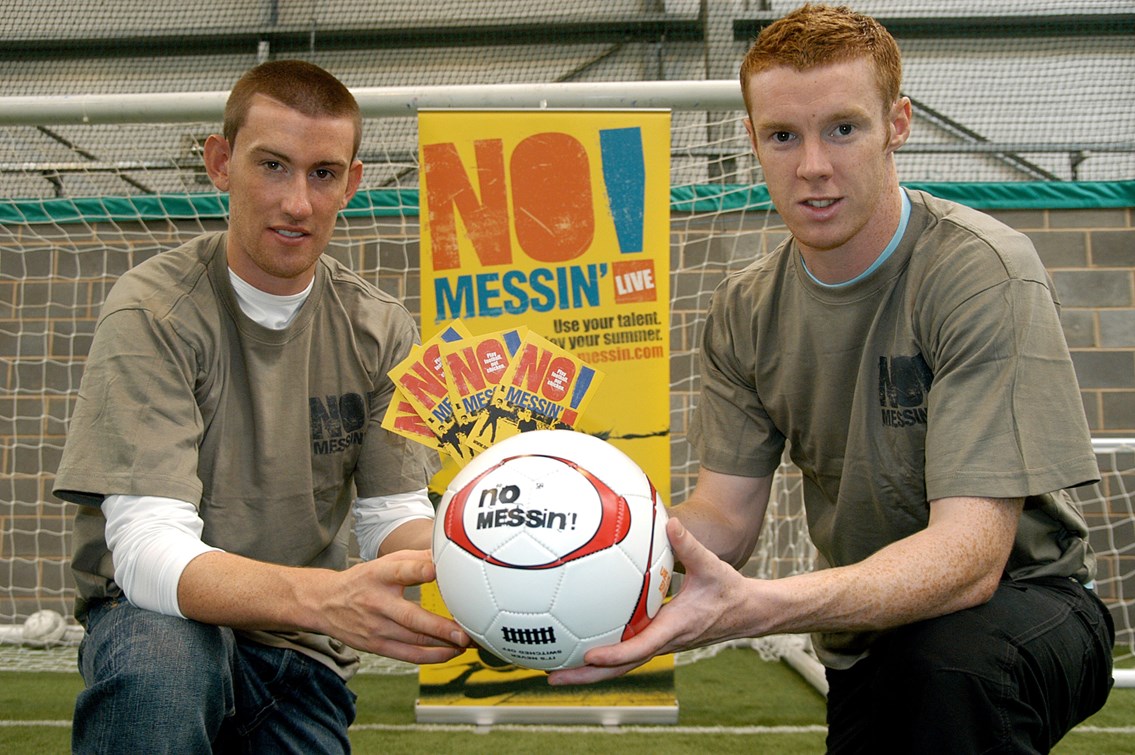 David Jones and Stephen Pearson from Derby County FC give their backing to Network Rail's No Messin'! campaign: David Jones and Stephen Pearson from Derby County FC give their backing to Network Rail's No Messin'! campaign