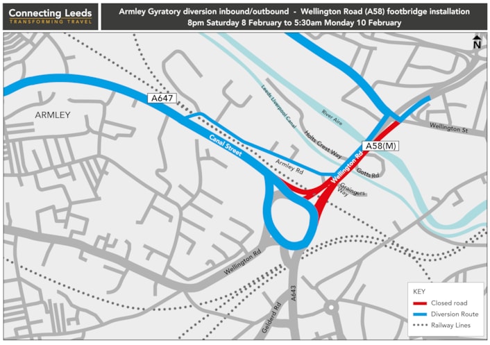 Armley Gyratory Wellington Road diversion map2 Feb 25: Armley Gyratory Wellington Road diversion map2 Feb 25