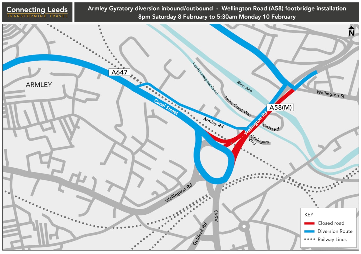 Armley Gyratory Wellington Road diversion map2 Feb 25