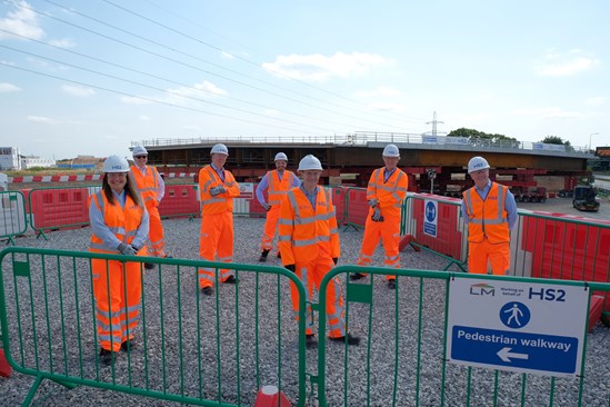 Stakeholders at M42 first bridge installation August 2020: Credit: DRPG
(M42, bridge installation, bridge, innovation, Andy Street, Ian Courts, Mark Thurston, Saqib Bhatti)
Internal Asset No. 17424