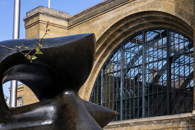 Henry Moore Large Spindle Piece bronze sculpture at King's Cross