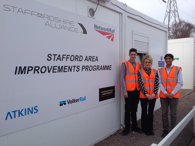 Stafford rail project looks to the future with local apprentices: Staffordshire Alliance apprentices Jake Ashe, Emily Davies and Sahil Aggarwal