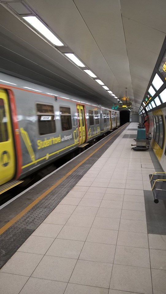 A Merseyrail train at the refurbished platform two at Moorfields station