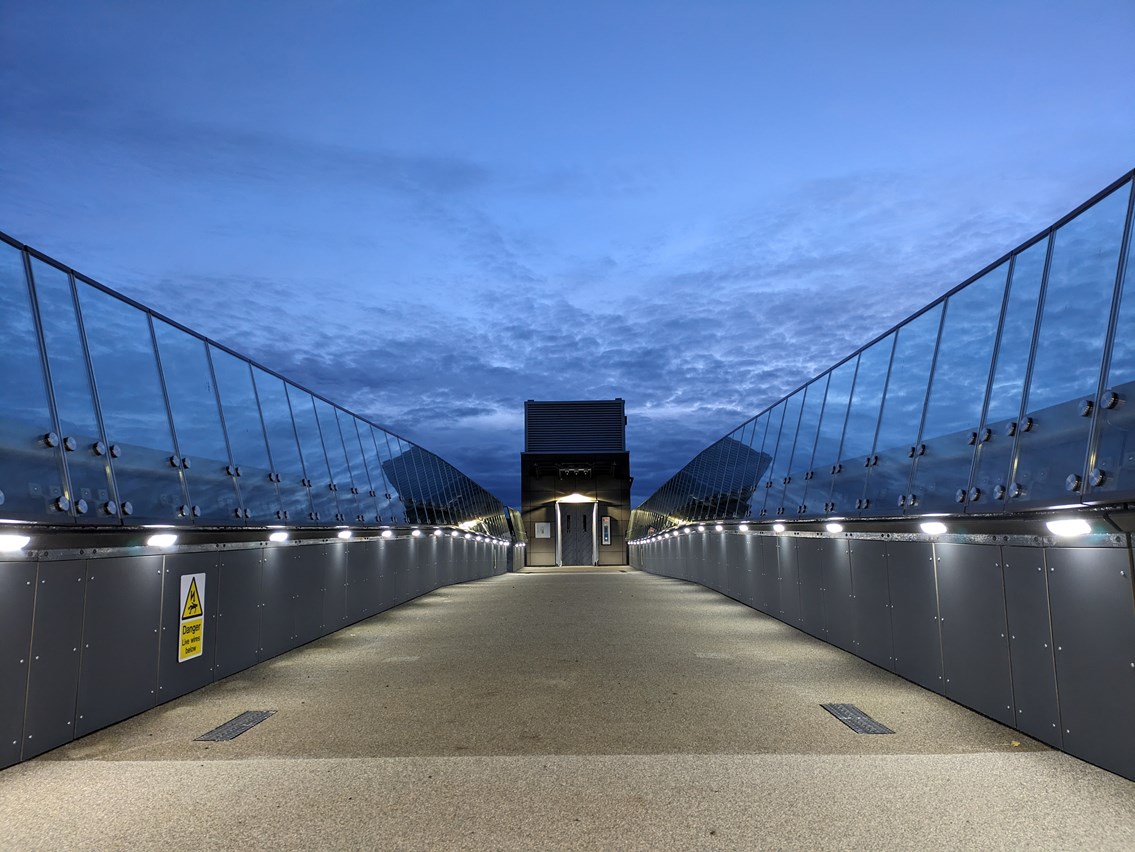 East Linton station footbridge at night