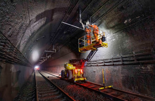 Severn Tunnel 2026 - installing bridge arms wide shot tunnel mouth: Severn Tunnel 2026 - installing bridge arms wide shot tunnel mouth