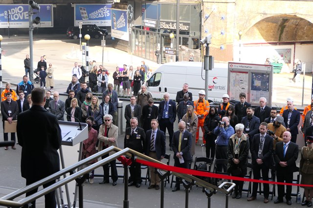 Victory Arch Rededication-7: People gathered for the rededication of  Victory Arch, London Waterloo