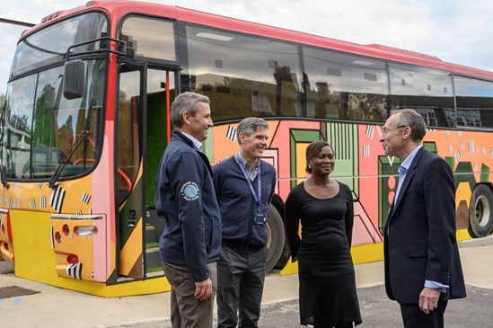 HS2 contractor donates classroom bus to London school-4: Contractors working on the HS2 project in West London have refurbished and donated a disused bus to Old Oak Primary School and Bubble and Squeak Studios. The bus will be used by children from the school and the local community as an alternative learning environment and community space.

Tags: Community Engagement, London, School, Community Investment

In picture: L-R Dan Hunt ( CSJV), Joe Brown ( Headteacher), Patricia Thompson ( HS2), Andy Slaughter MP