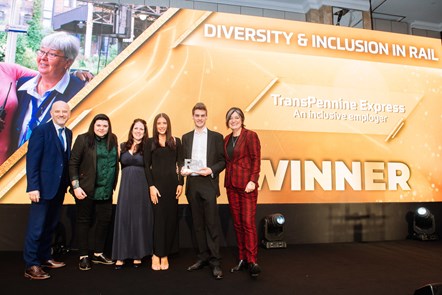 Photo left to right: Matthew Golton Managing Director for TPE, Becky Woodhead Conductor for TPE, Nicola Buckley Human Resources Director for TPE, Becky Titterington Talent & Apprenticeship Manager for TPE, Ben Dixon Fleet Apprentice for TPE and Zoe Lyons.