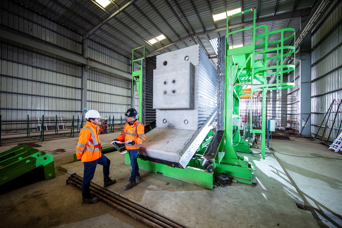 First piers for the Thame Valley Viaduct in the Pacadar UK factory with engineers from Pacadar and FC Civils Solutions