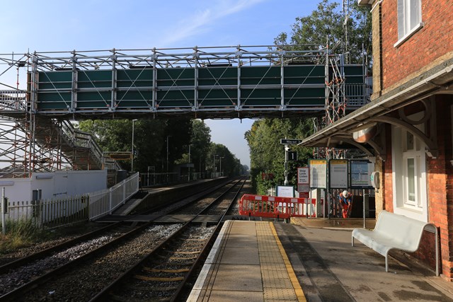 Temporary footbridge for Ham Street station after level crossing incidents: New footbridge (temporary) at Ham Street in Kent, following near miss