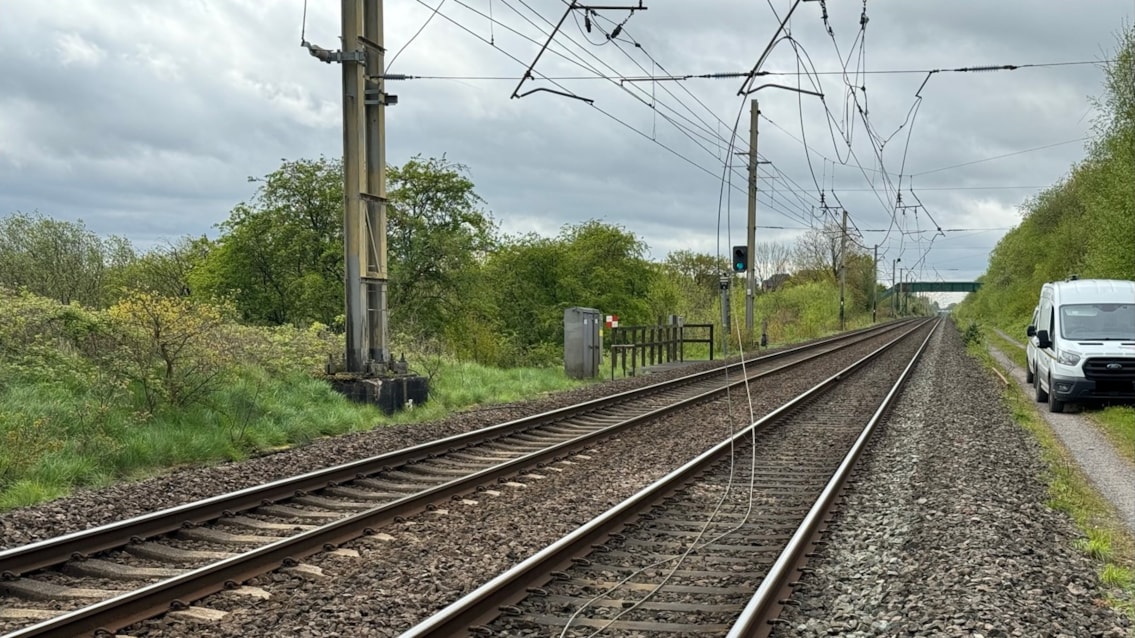 Passengers warned of delays after overhead lines damaged on the West Coast Main Line: The OLE in Coppull which has come down onto the track-2