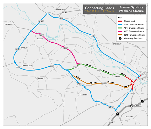 Armley Gyratory diversion map April closures