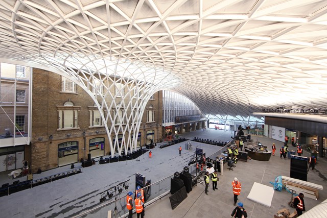 King's Cross western concourse: Network Rail will today announce the completion of the new western concourse, the most spectacular part of the five-year programme to restore and improve King’s Cross station. More than 45m passengers a year - travelling through London and to and from destinations as far afield as Newcastle, Edinburgh and York - will benefit from a raft of improvements when it opens to the public on Monday (19th March). The new concourse opens to the public on Monday 19 March 2012.