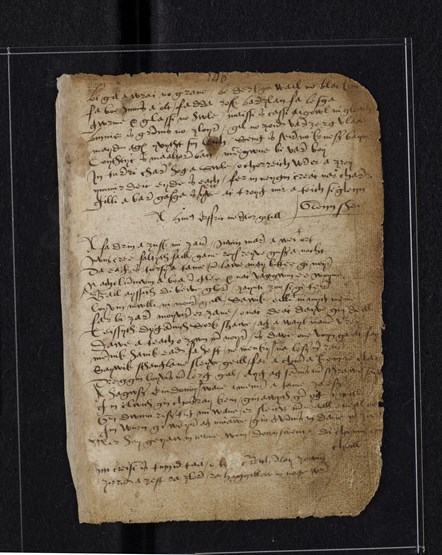A page from the 16th-century Book of the Dean of Lismore.  Its scribes used the Roman script of the time, and a system of spelling based on the contemporary Older Scots language.

The page shows the beginning of the moving lament of Aiffric Nic Coirceadail for her husband Niall Óg MacNeill (15th cen