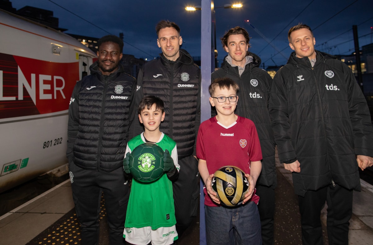 LNER Partnership Hibs and Hearts all six players and fan kids