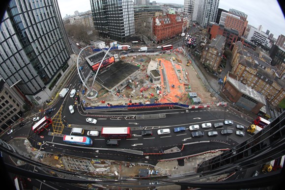 TfL Press Release - Transformation of Old Street roundabout moves to next stage as road changes to final layout: TfL Image - Old Street construction progress, January 2021