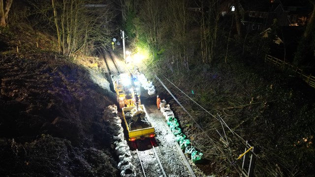 Specialist rail vehicles work to remove soil from landslip in Baildon, Network Rail (3)