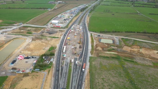 A43 overbridge site from above looking towards Northampton April 2024: A43 overbridge site from above looking towards Northampton April 2024