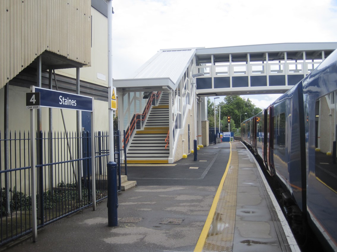 Staines Footbridge: Two new lifts and a footbridge have been installed at Staines tstation to provide a step-free route between the entrance and the platforms