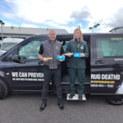 Taxu driver Craig Harris with Julie McCartney