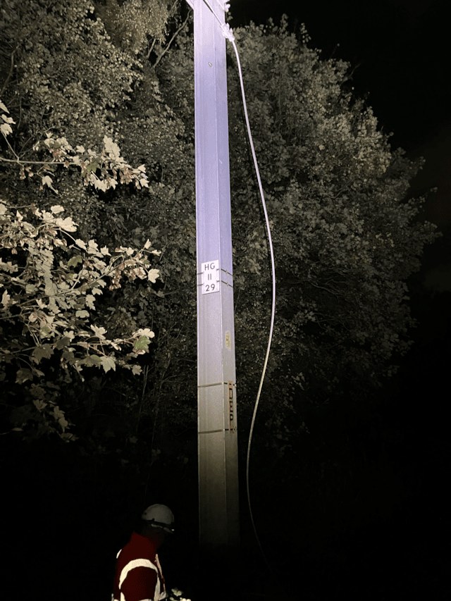 Damaged overhead electrical wires - Carr Mill (24 Oct)