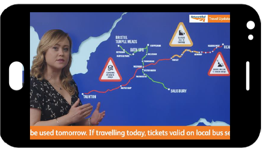PIDD weather-style travel update example: An example of one of the weather-style travel updates videos that will be published to assist rail passengers during times of disruption.