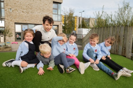 Head of Centre Julie Clelland with Paige, Lennon, Joshua, Darcie, Axel and Lacie