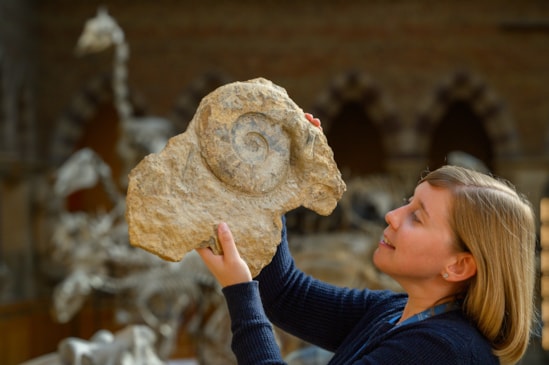 Dr Emily Swaby, Earth Collections Assistant at the OUMNH with a fossil discovered on the HS2 project 2
