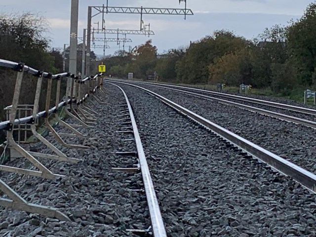Railway line reopens as Network Rail completes essential repair work at Braybrooke.: Braybrooke repaired track 091123