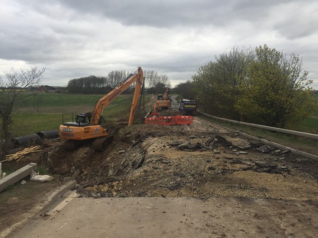 The collapsed road at Howden, 18 April