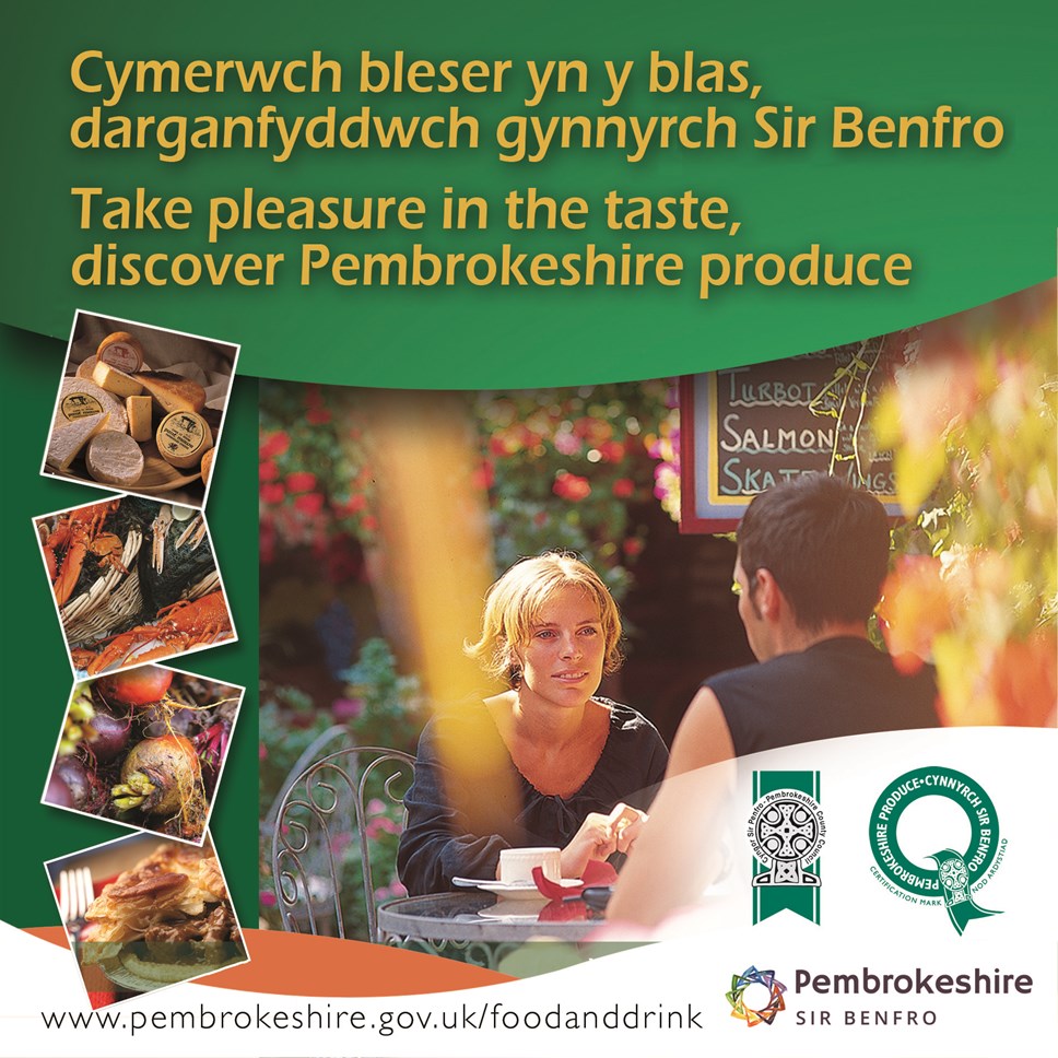 Poster including Pembrokeshire produce and food and drink.