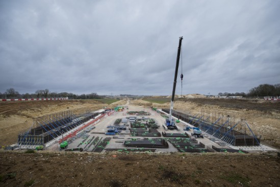 Image showing work on the foundations for the Turweston green bridge Feb 2024
