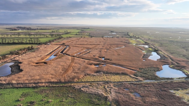Drone image showing restoration work at the end of year four and the extent of open water ©NatureScot